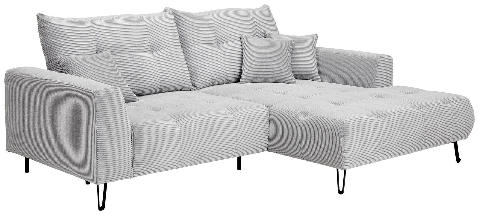 Graues Ecksofa mit Ottomane links, gestreiftes Design, Vorderansicht