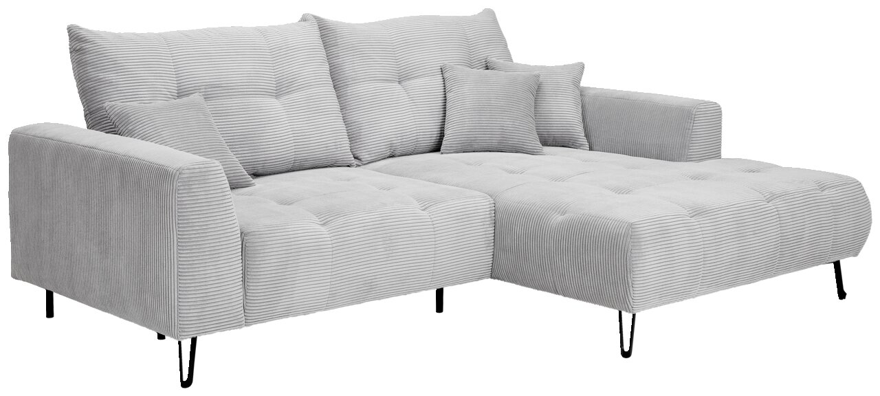 Z2 Ecksofa SWING Graues Ecksofa mit Ottomane links, gestreiftes Design, Vorderansicht