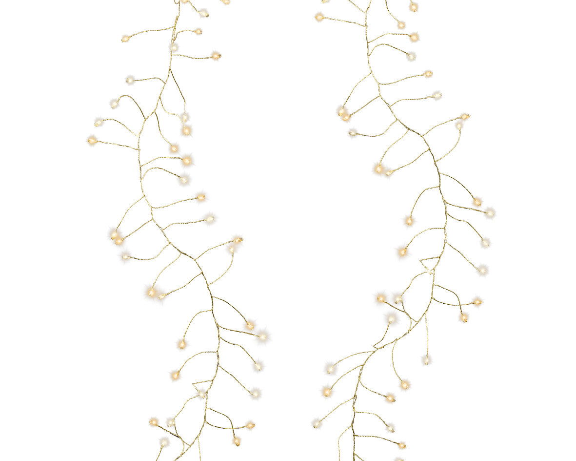Zwei Stränge von Micro LED Lichterketten in einer geschwungenen Anordnung, aus der Vogelperspektive fotografiert.