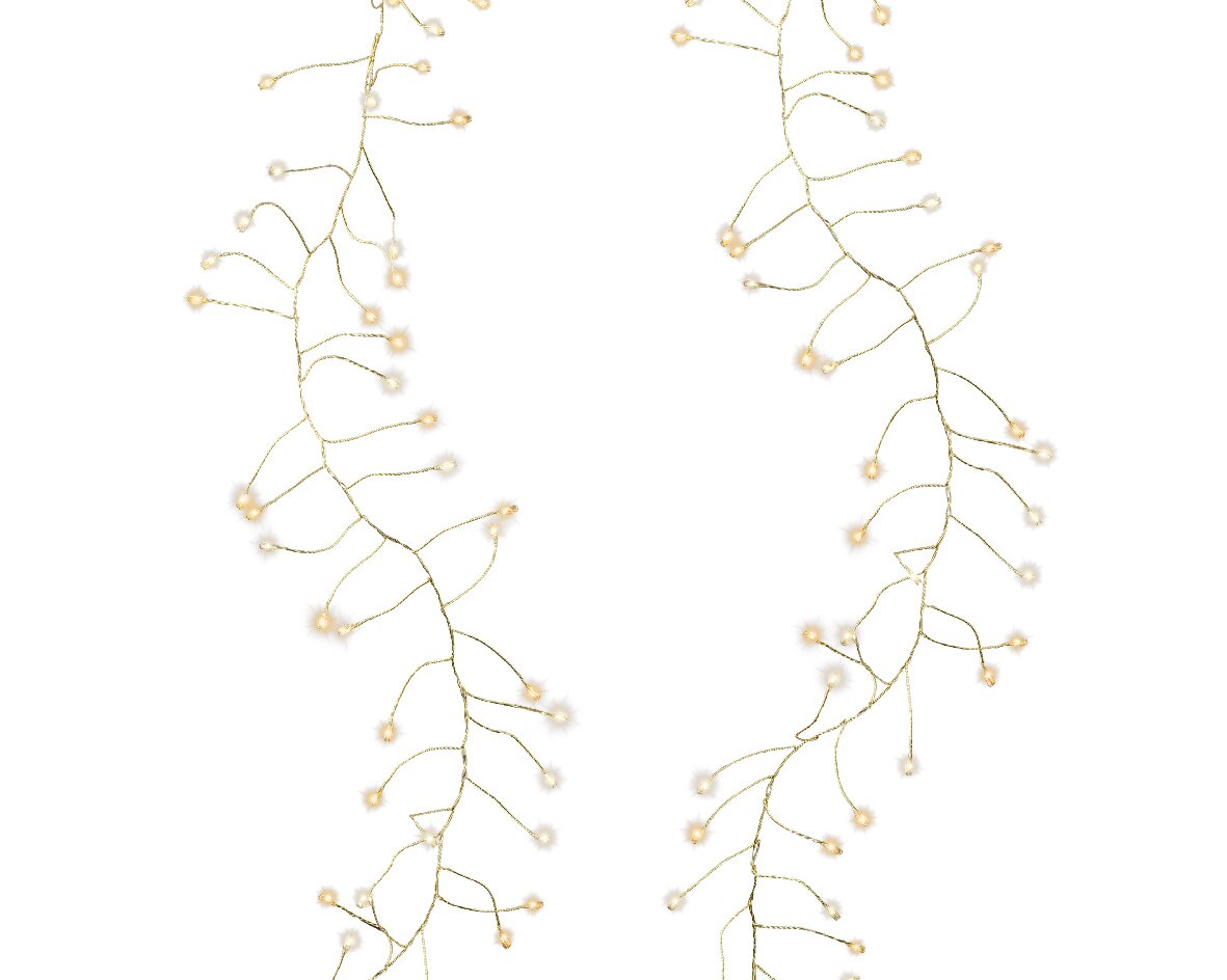 Lumineo Compact Lichterkette 6m mit 480 Micro LED`s Zwei Stränge von Micro LED Lichterketten in einer geschwungenen Anordnung, aus der Vogelperspektive fotografiert.