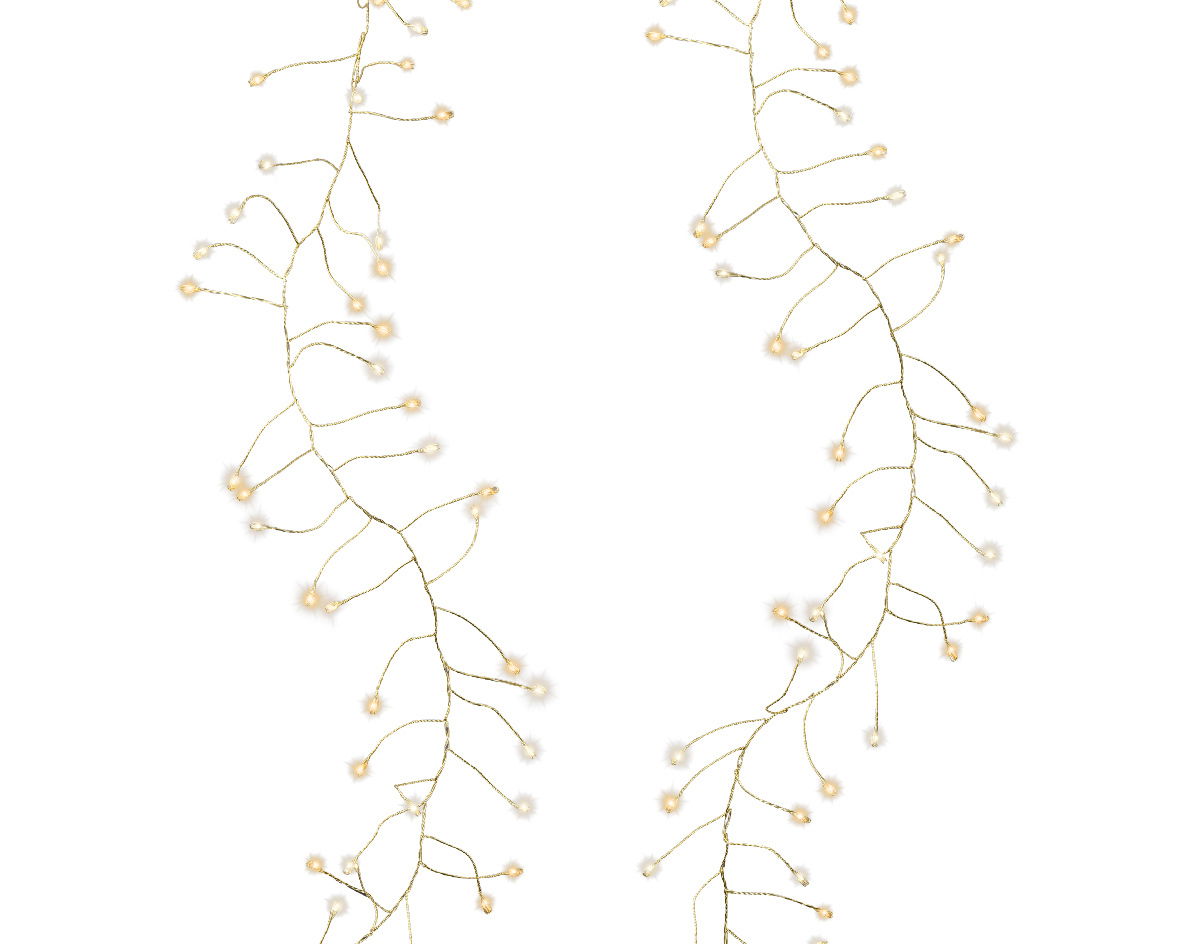 Lumineo Compact Lichterkette 6m mit 480 Micro LED`s Zwei Stränge von Micro LED Lichterketten in einer geschwungenen Anordnung, aus der Vogelperspektive fotografiert.