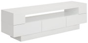 Weißes Lowboard mit modernem, minimalistischem Design, seitliche Perspektive