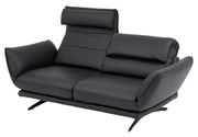 Modernes schwarzes 2,5-Sitzer-Sofa mit verstellbaren Kopfstützen, seitliche Perspektive