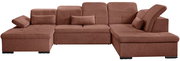 Braunes Ecksofa mit verstellbaren Kopfstützen und Kissen, Vorderansicht