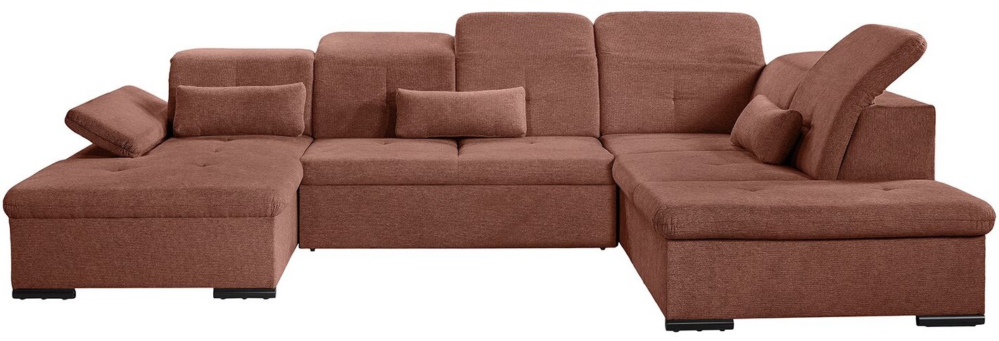 Braunes Ecksofa mit verstellbaren Kopfstützen und Kissen, Vorderansicht