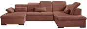 Braunes Ecksofa mit verstellbaren Kopfstützen und Kissen, Vorderansicht