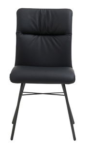 Moderner schwarzer Stuhl mit gepolsterter Rückenlehne und Metallbeinen, Frontalansicht