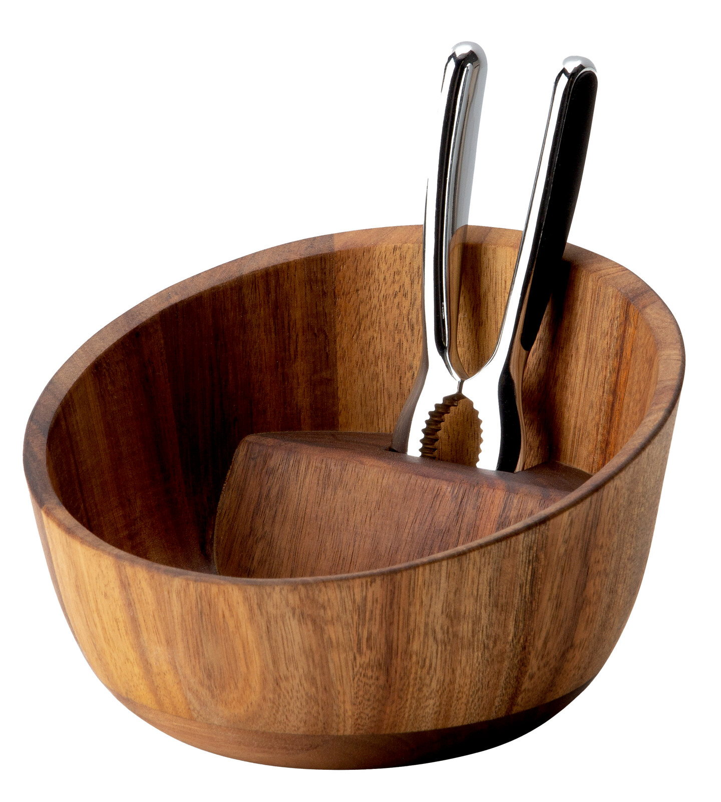 Holz-Nussschale mit integriertem Nussknacker, seitliche Perspektive