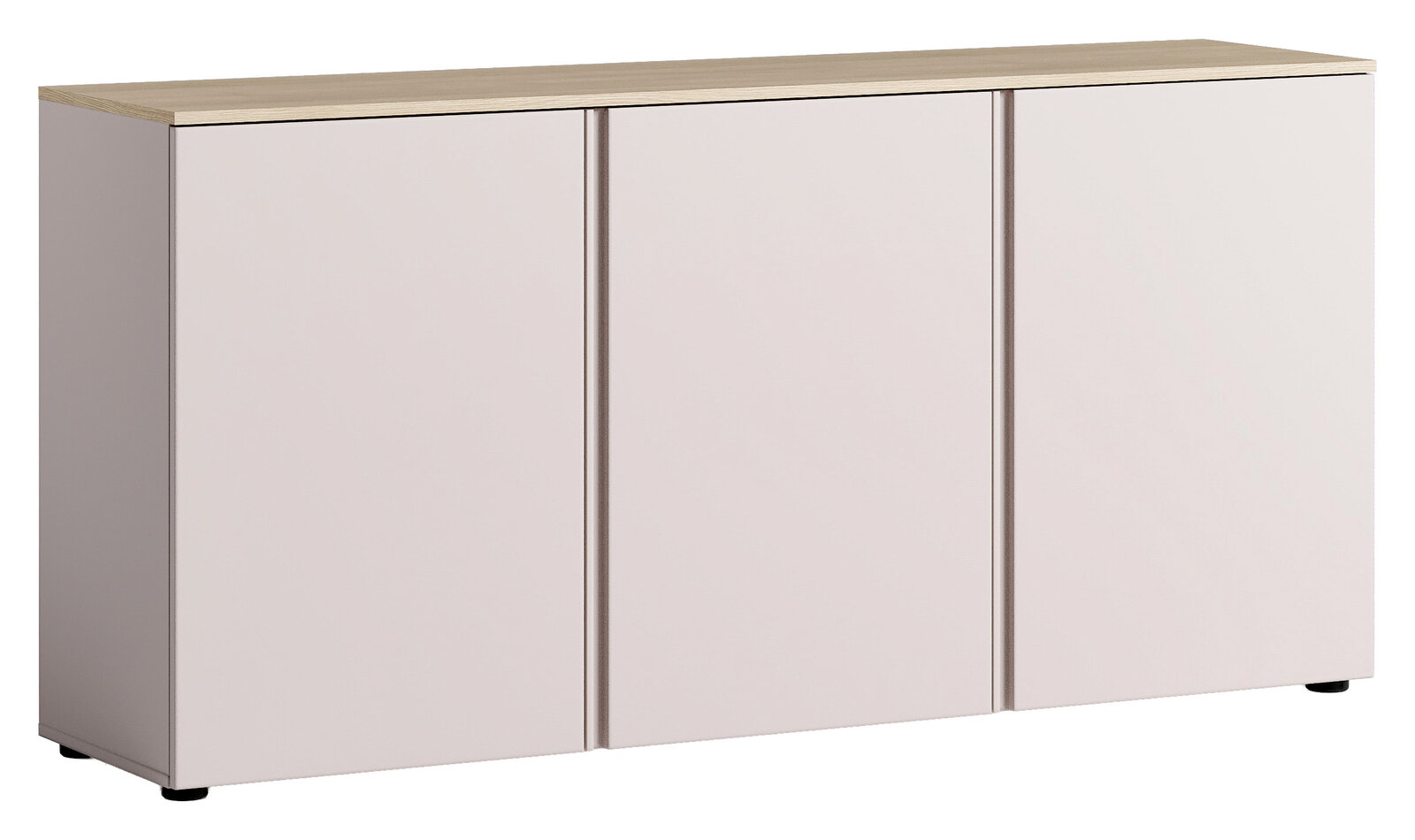 Modernes Sideboard mit drei Türen in heller Holzoptik, Frontalansicht