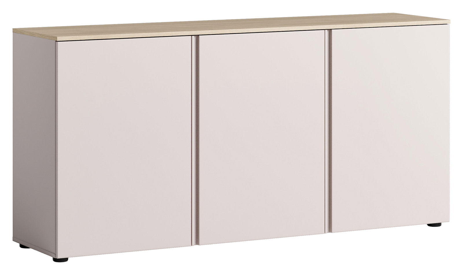 Modernes Sideboard mit drei Türen in heller Holzoptik, Frontalansicht