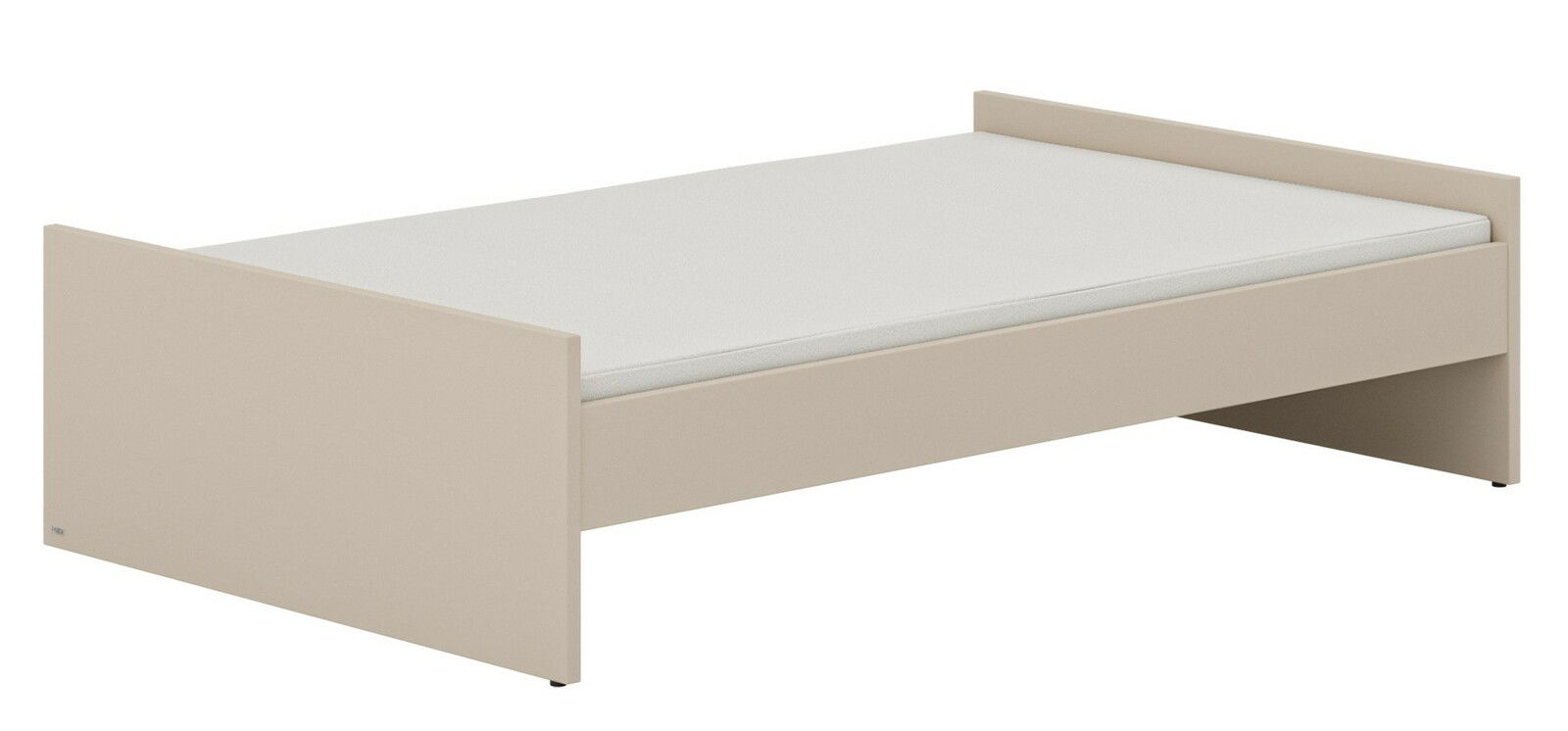 Modernes Bodenbett in Beige aus seitlicher Perspektive