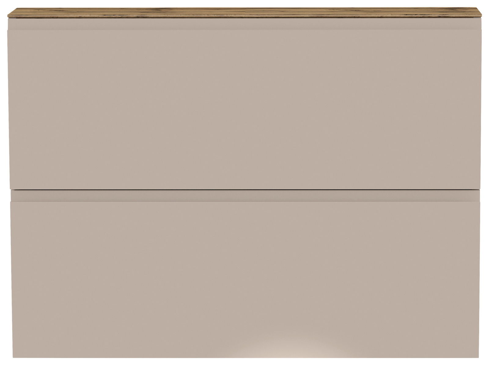 Moderner Hängeschuhschrank in Beige mit zwei Klappen, Frontansicht