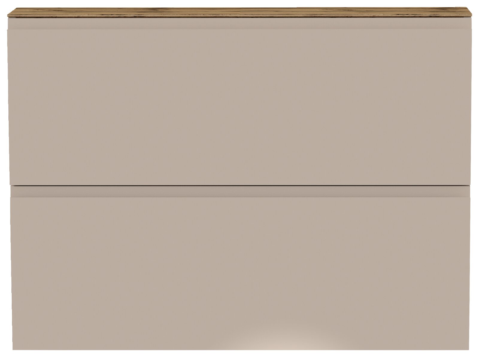 Moderner Hängeschuhschrank in Beige mit zwei Klappen, Frontansicht