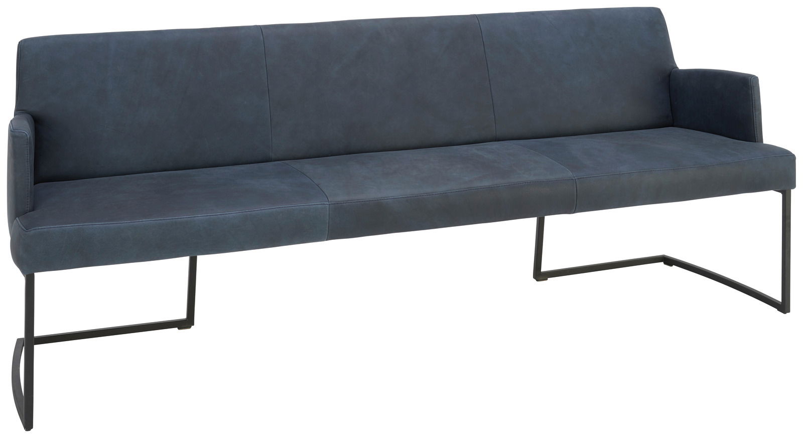 JOOP! Sitzbank SWING Moderne Sitzbank in dunkelblauem Leder mit Metallgestell, seitliche Perspektive