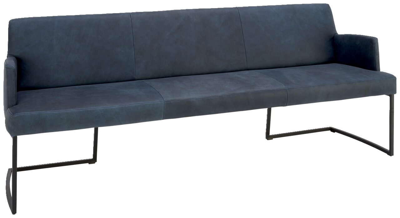 JOOP! Sitzbank SWING Moderne Sitzbank in dunkelblauem Leder mit Metallgestell, seitliche Perspektive