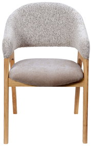 Frontansicht eines modernen Armlehnstuhls mit gepolstertem Sitz und Rückenlehne, Holzbeinen und einem eleganten Design.