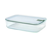 Rechteckige Glas-Frischhaltedose mit Easyclip-Verschluss, seitliche Perspektive