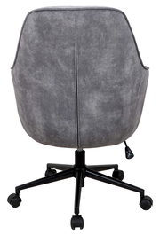 Grauer Drehstuhl von hinten mit schwarzem Fußkreuz und Rollen