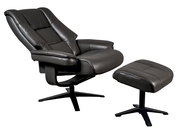 Schwarzer Relaxsessel mit Hocker, seitliche Perspektive