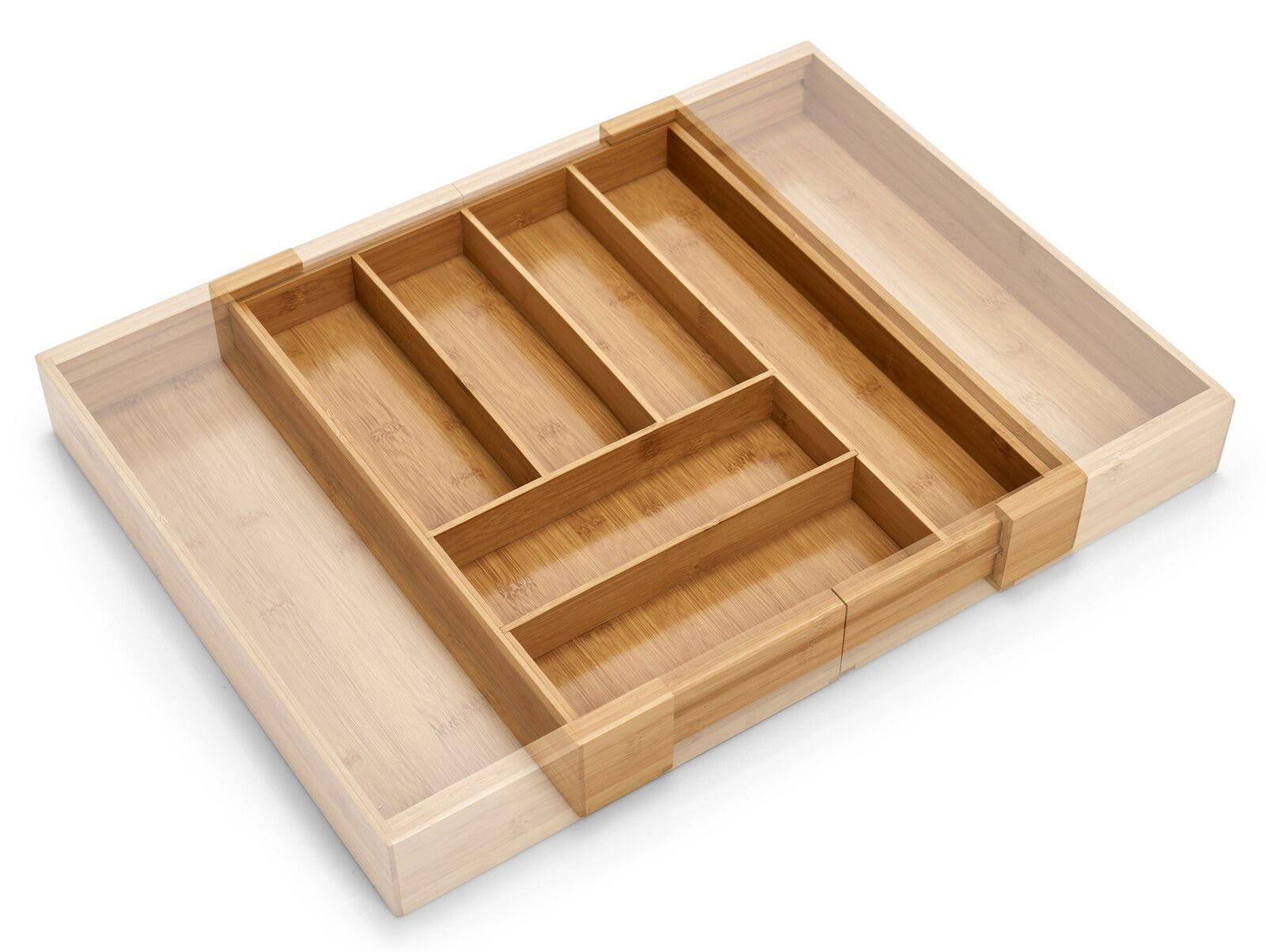 Ausziehbarer Besteckkasten aus Holz, Vogelperspektive