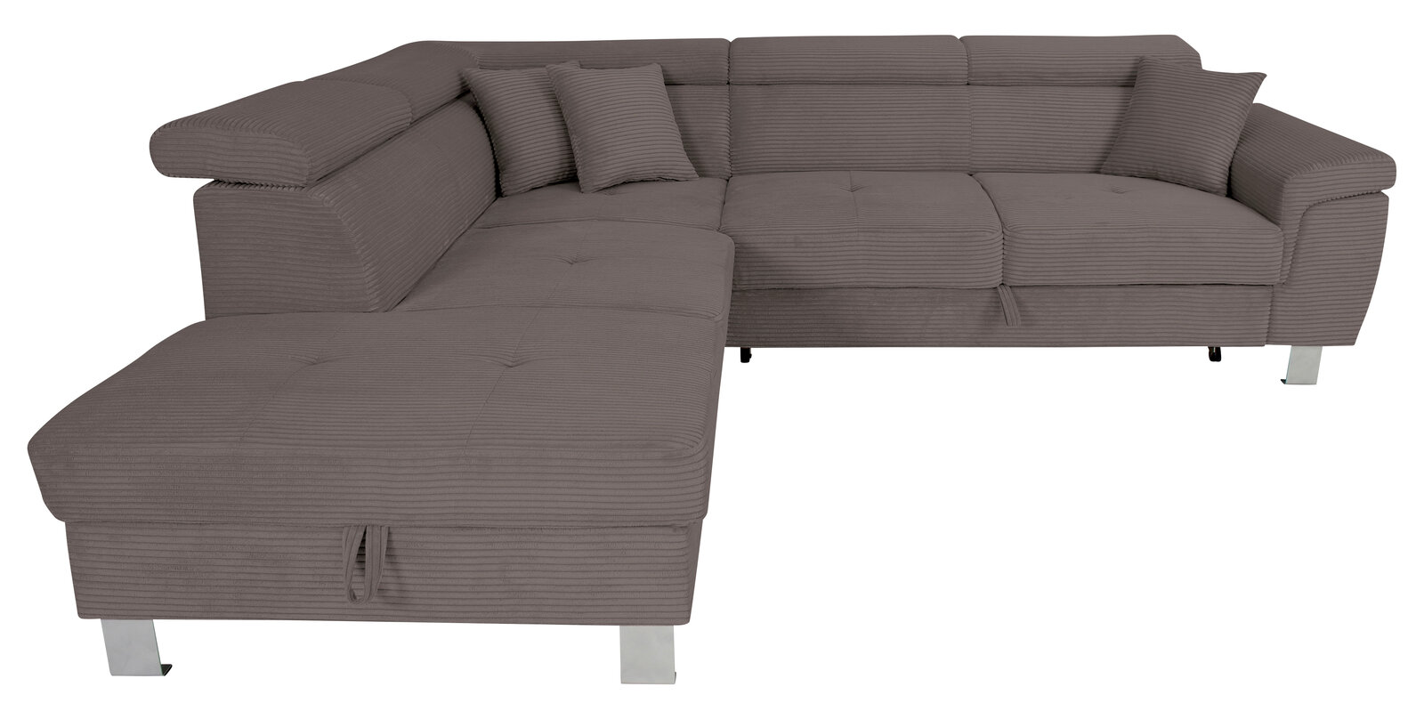 Graues Ecksofa mit zwei Kissen, Vorderansicht