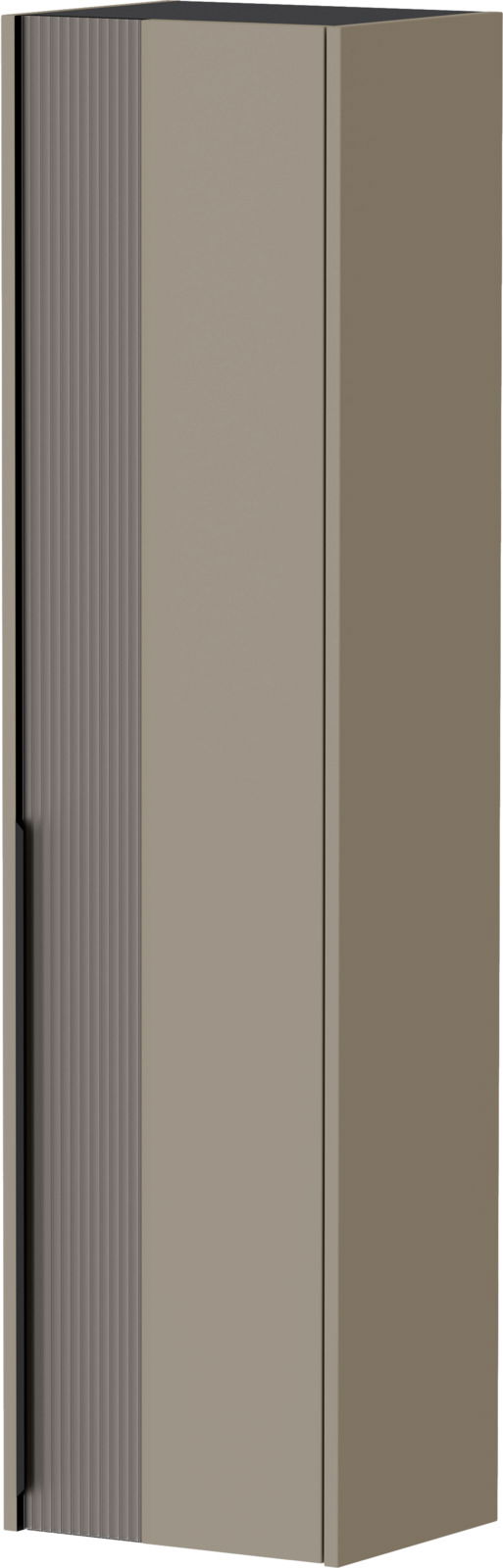 Hängegarderobenschrank in seitlicher Perspektive mit glatter Front und geriffelter Seitenfläche