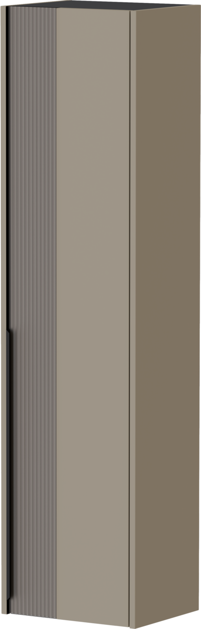 Hängegarderobenschrank in seitlicher Perspektive mit glatter Front und geriffelter Seitenfläche