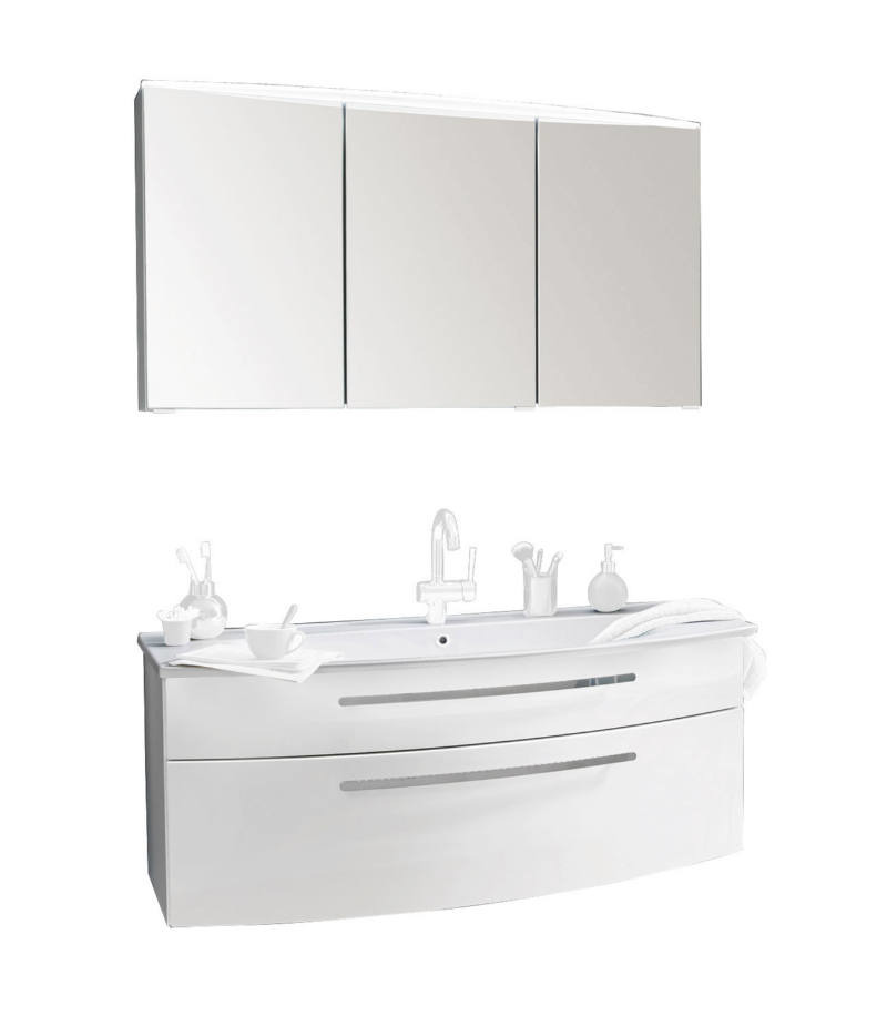 Puris Badblock SPEED Moderner Badblock mit weißem Waschtisch und Spiegelschrank, Frontalansicht