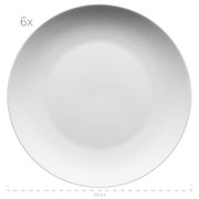 Weißer runder Speiseteller (6er-Set) mit 24 cm Durchmesser, Draufsicht/Top-Down-Perspektive auf weißem Hintergrund.