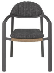 Moderner Loungesessel mit grauem Stoffbezug und schwarzem Gestell, Frontalansicht