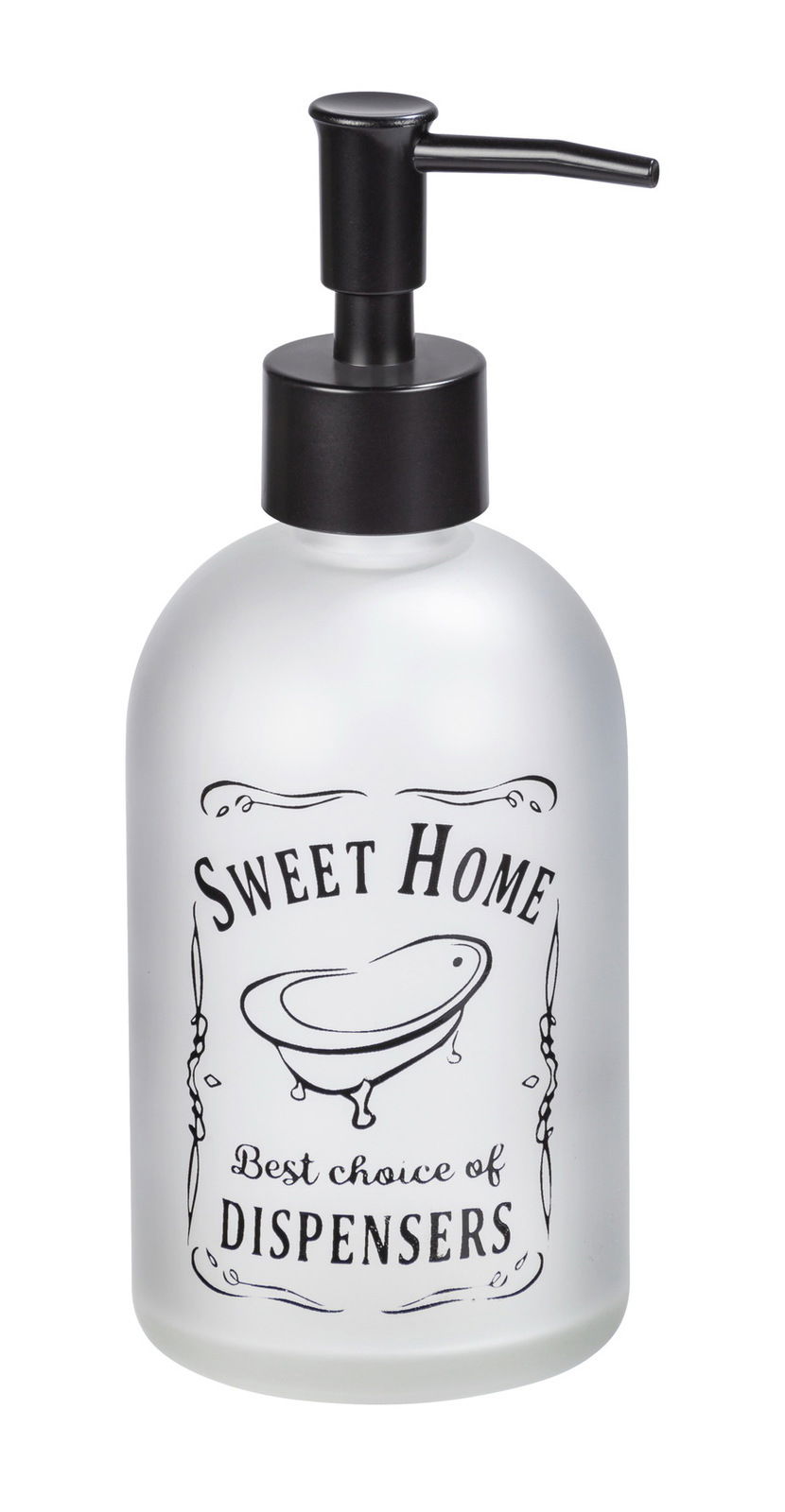 Wenko Seifenspender SWEET HOME Seifenspender Sweet Home mit schwarzem Pumpkopf und dekorativem Aufdruck, Vorderansicht