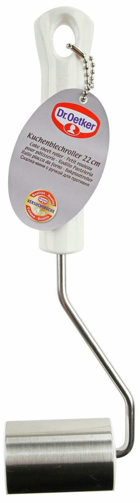 Kuchenblechroller Classic von Dr. Oetker, 22 cm, aus Edelstahl und Kunststoff, seitliche Perspektive