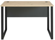 Schmaler Schreibtisch Voleo Detroit mit Holzplatte und schwarzen Metallbeinen, Frontalansicht