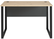 Schmaler Schreibtisch Voleo Detroit mit Holzplatte und schwarzen Metallbeinen, Frontalansicht