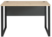 Schmaler Schreibtisch Voleo Detroit mit Holzplatte und schwarzen Metallbeinen, Frontalansicht