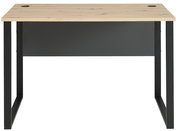 Schmaler Schreibtisch Voleo Detroit mit Holzplatte und schwarzen Metallbeinen, Frontalansicht