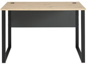 Schmaler Schreibtisch Voleo Detroit mit Holzplatte und schwarzen Metallbeinen, Frontalansicht