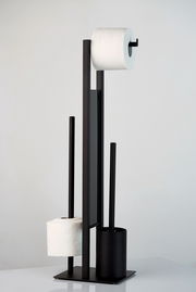 Schwarze Stand WC-Garnitur Rivalta mit Toilettenpapierhalter und Bürstenhalter, seitliche Perspektive