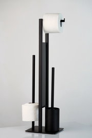 Schwarze Stand WC-Garnitur Rivalta mit Toilettenpapierhalter und Bürstenhalter, seitliche Perspektive