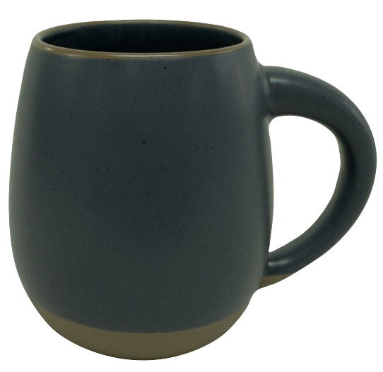 Dunkelgrauer Kaffeebecher mit Henkel, seitliche Perspektive