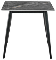Moderner Esstisch mit grauer Marmoroptik-Tischplatte und schwarzen Metallbeinen, Frontalansicht