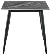 Moderner Esstisch mit grauer Marmoroptik-Tischplatte und schwarzen Metallbeinen, Frontalansicht