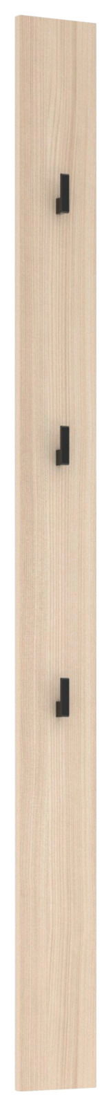 Voleo Garderobenpaneel INA Garderobenpaneel aus hellem Holz mit drei schwarzen Haken, seitliche Perspektive