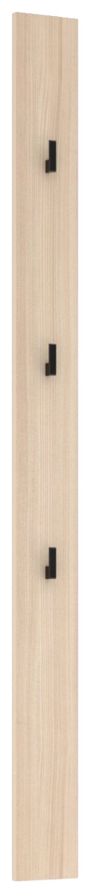 Voleo Garderobenpaneel INA Garderobenpaneel aus hellem Holz mit drei schwarzen Haken, seitliche Perspektive