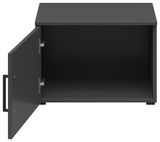 Schwarzer Aufsatzschrank mit geöffneter Tür, Frontansicht