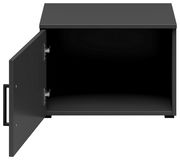 Schwarzer Aufsatzschrank mit geöffneter Tür, Frontansicht