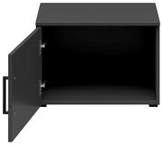 Schwarzer Aufsatzschrank mit geöffneter Tür, Frontansicht