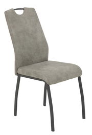 Grauer Stuhl mit Metallbeinen, seitliche Perspektive