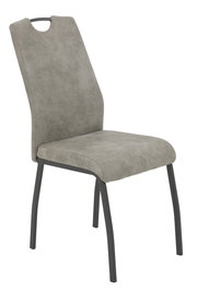 Grauer Stuhl mit Metallbeinen, seitliche Perspektive