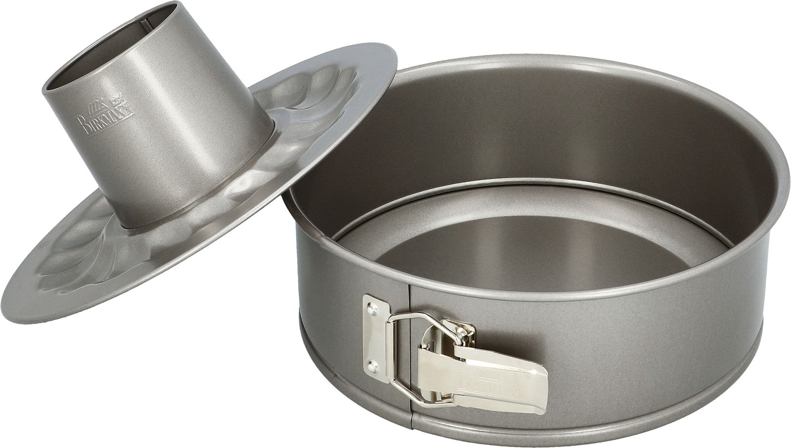 Birkmann Springform mit zwei Böden BASIC BAKING Springform mit zwei Böden, Ø 24 cm, aus Metall, mit abnehmbarem Rand und Rohrboden, seitliche Perspektive